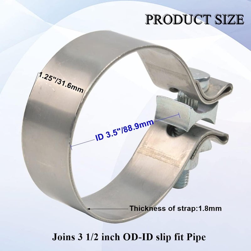 eLifecenter Universal ID 3.5 inch Exhaust Clamp, Stainless Steel 3-1/2 inch Narrow Band Lap Joint Butt Clamp - Image 2